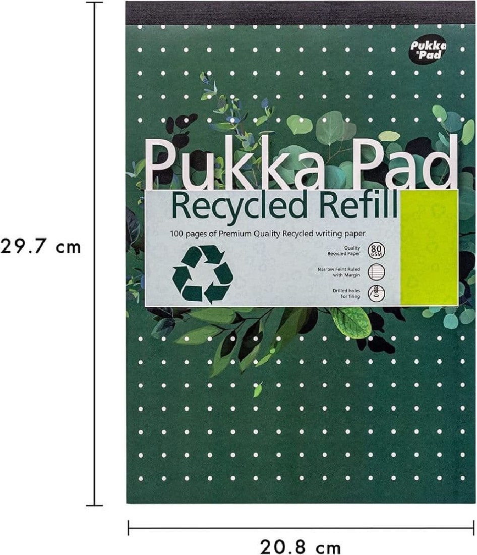 Pukka pad μπλοκ σημειώσεων ριγέ Α4 με τρύπες και περιθώριο Recycled RCREF50
