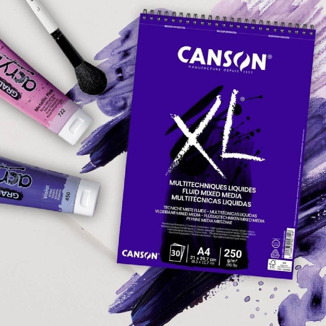 Canson XL Fluid Mixed Media Spiral Pad A4 250gr