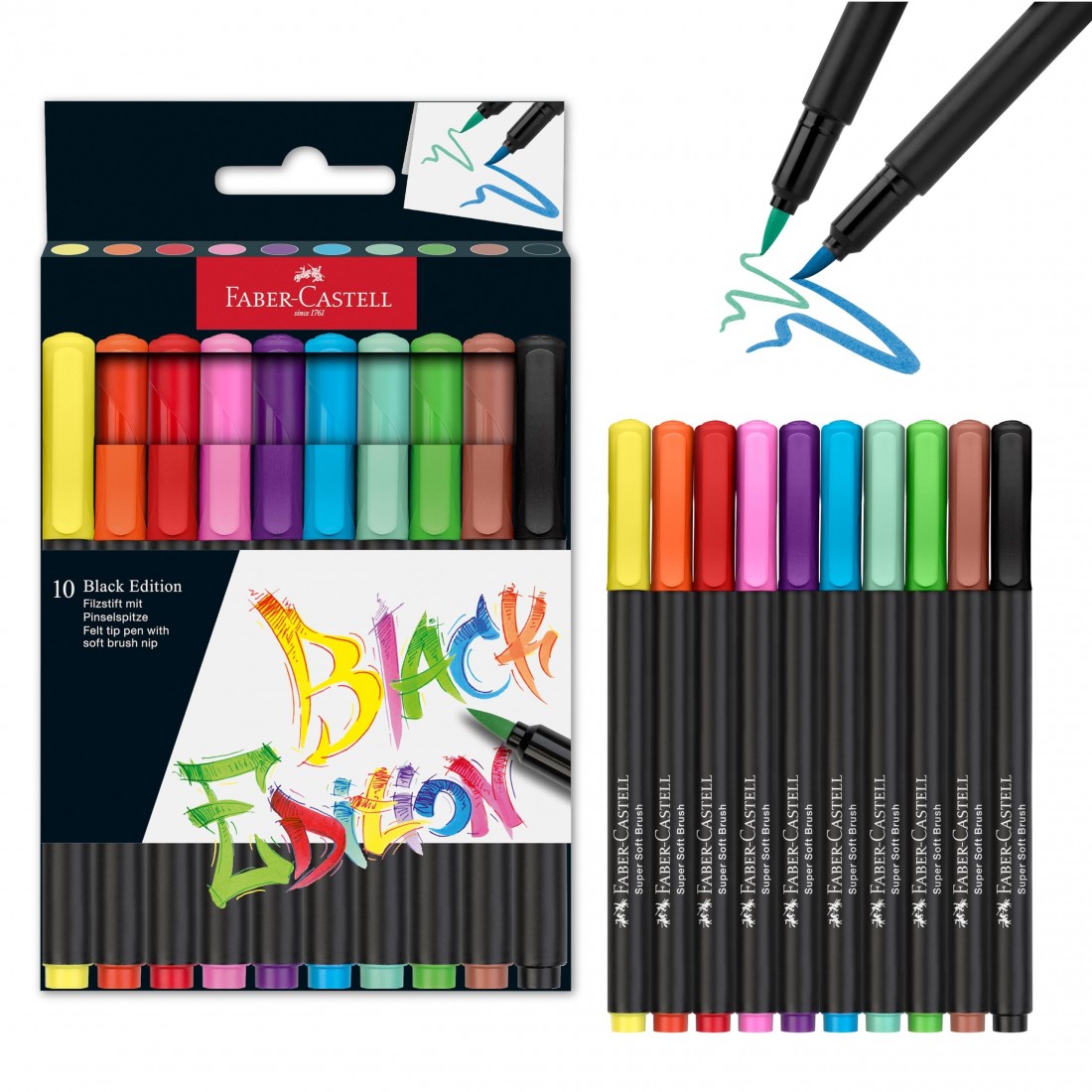 Faber Castell, Black Edition Brush Pen,  Box of 10, 116451
