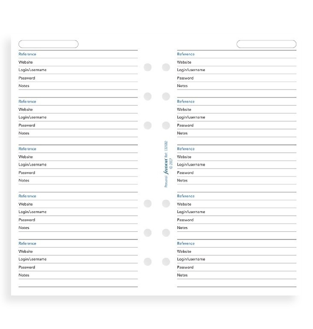 Refill Password Paper Personal 132682 Filofax