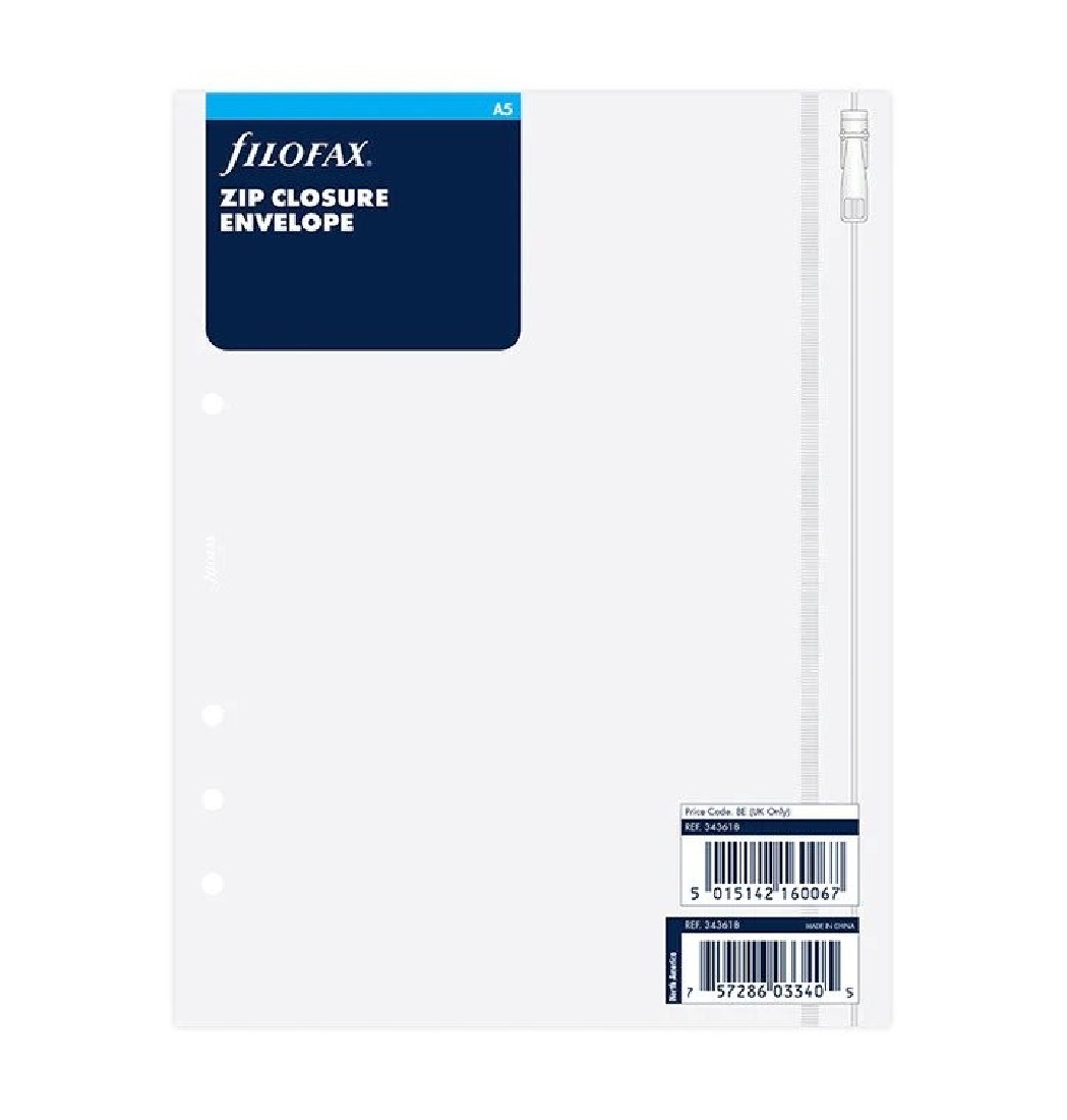 Filofax Refill Organizer A5 Zip Lock Envelope 343618