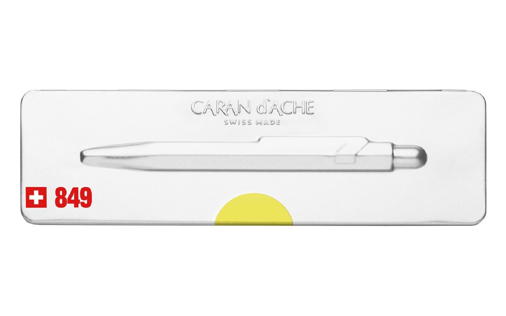 CARAN DACHE 849 Popline  fluo yellow ballpoint pen, with slim metal box 0849.970