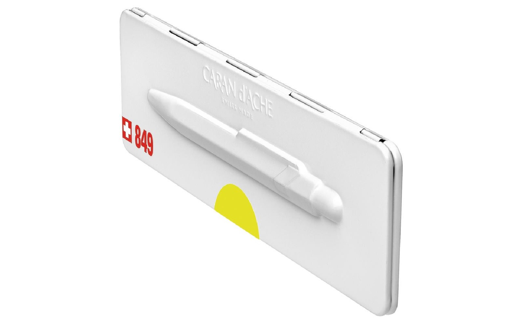 CARAN DACHE 849 Popline  fluo yellow ballpoint pen, with slim metal box 0849.970