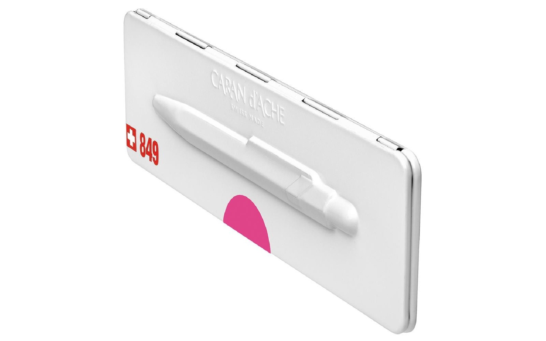 Caran Dache 849 Popline  fluo pink ballpoint pen, with slim metal box 0849.590 C