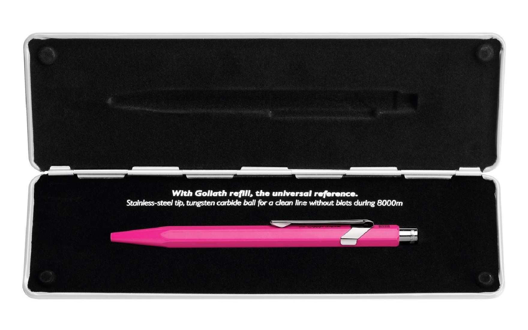 Caran Dache 849 Popline  fluo pink ballpoint pen, with slim metal box 0849.590 C