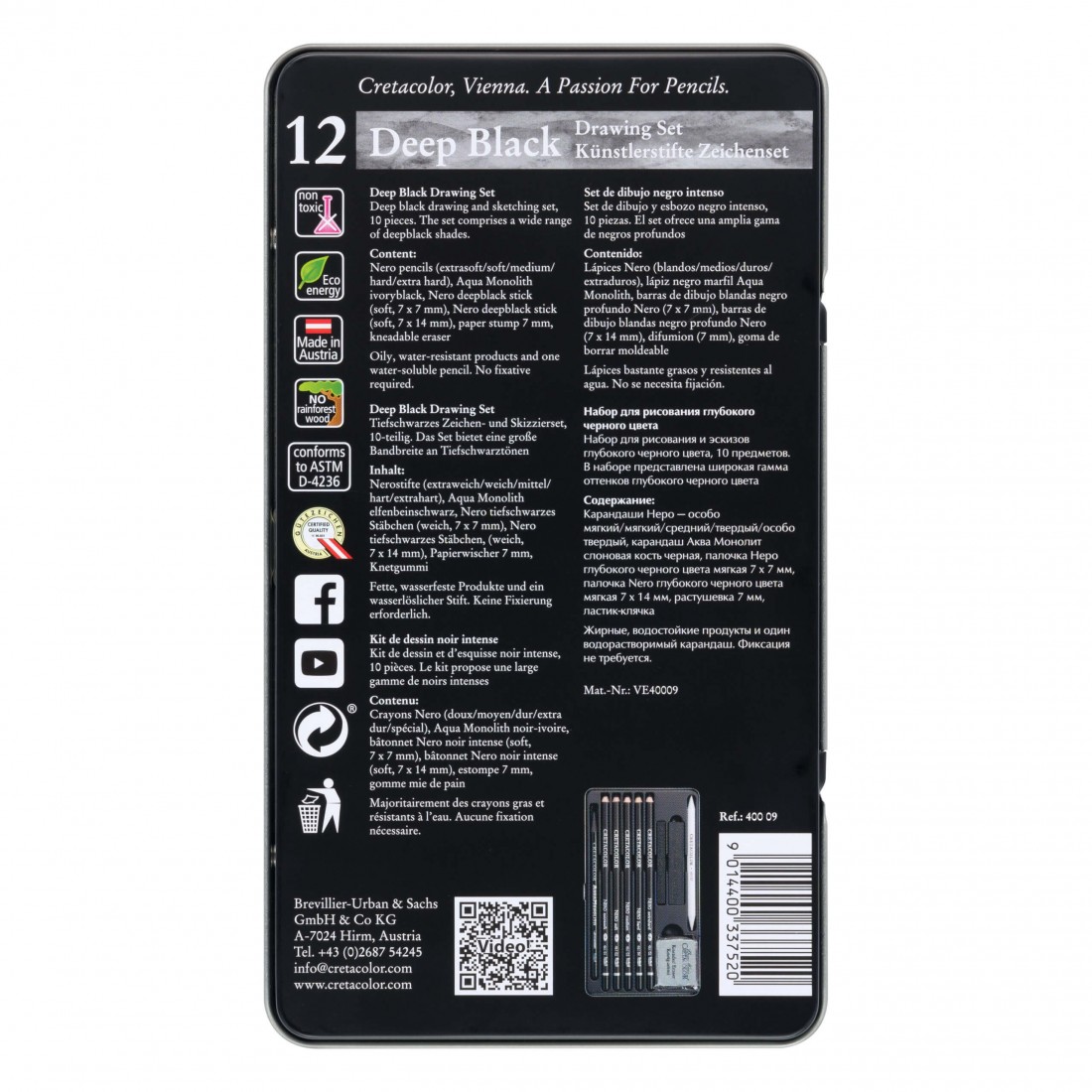 Cretacolor Deep Black Drawing and Sketching Set, 10pcs 400 09