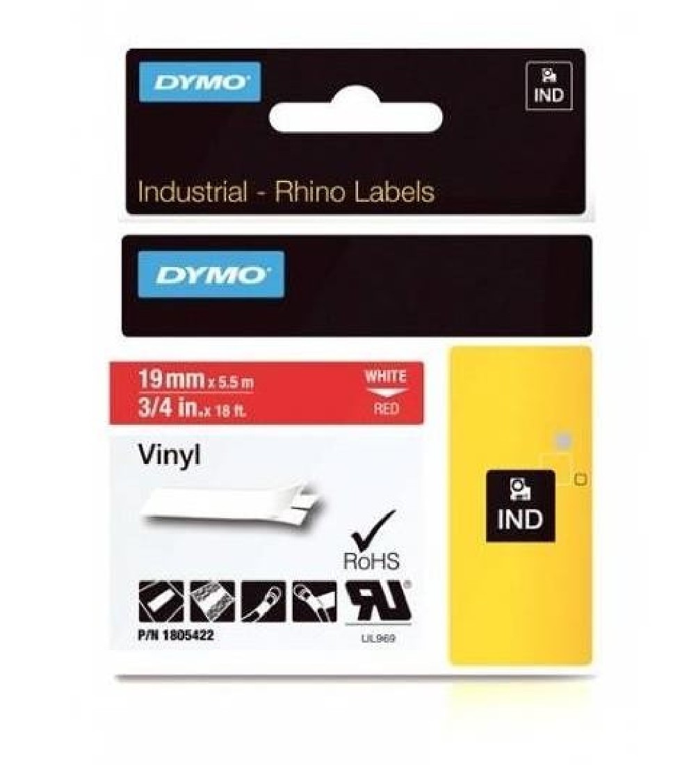 DYMO RHINO 1805422 19MM X 5,5M  VINYL WHITE ON RED