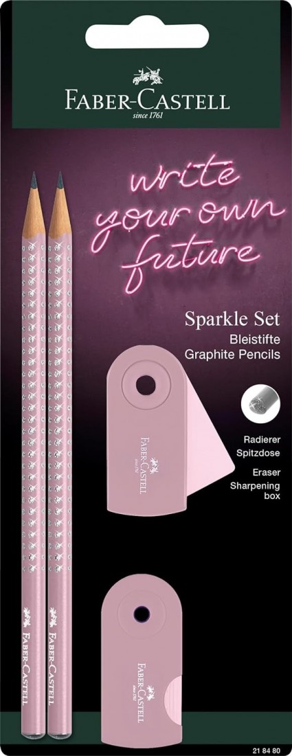 Βlister Set Sparkle 2 Μολύβια με Γόμα και Ξύστρα Ροζ-Γκρί 218480 Faber Castell