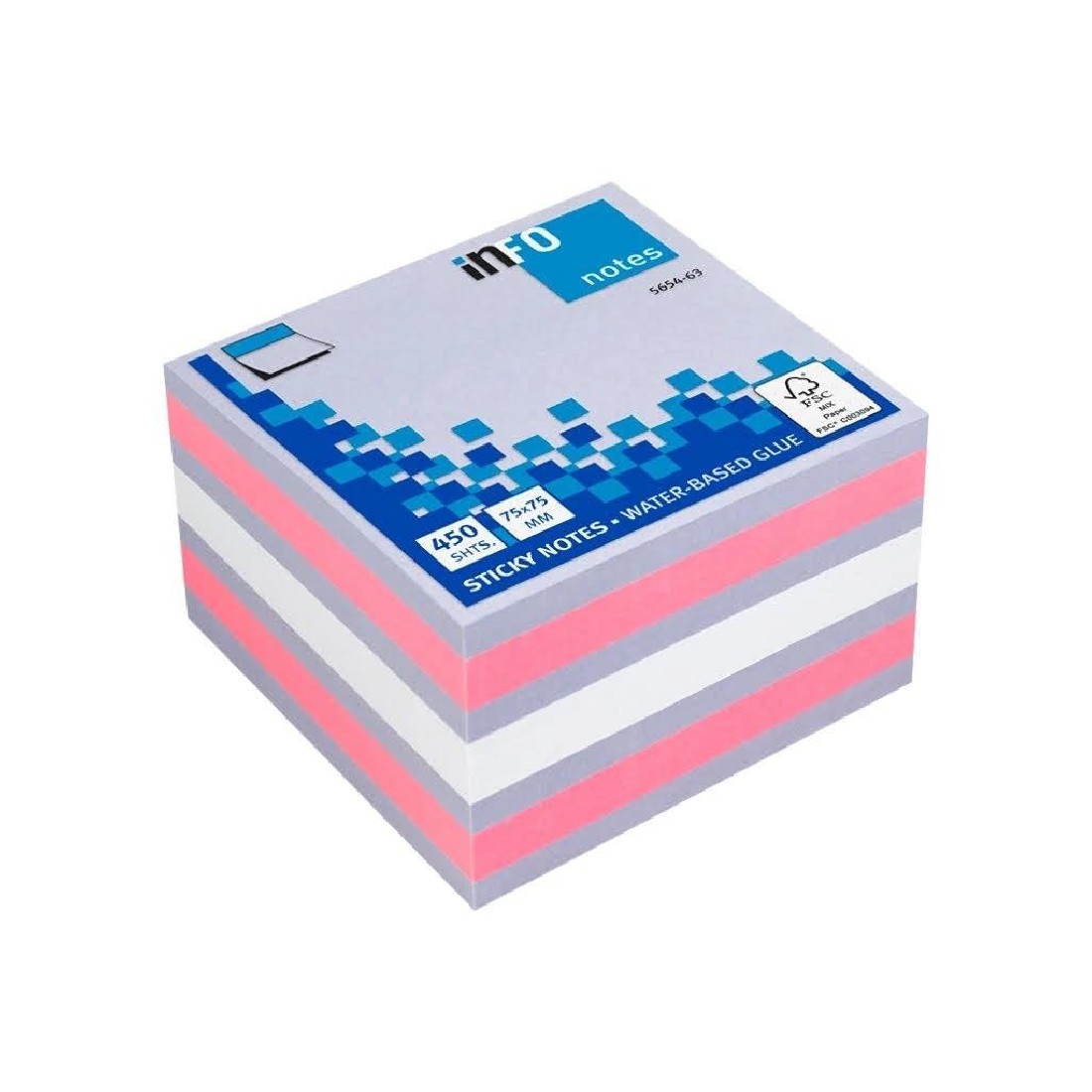 Sticky Notes Παστέλ  (75 x 75mm./450sh.)4 χρώματα 5654-63 Info Notes
