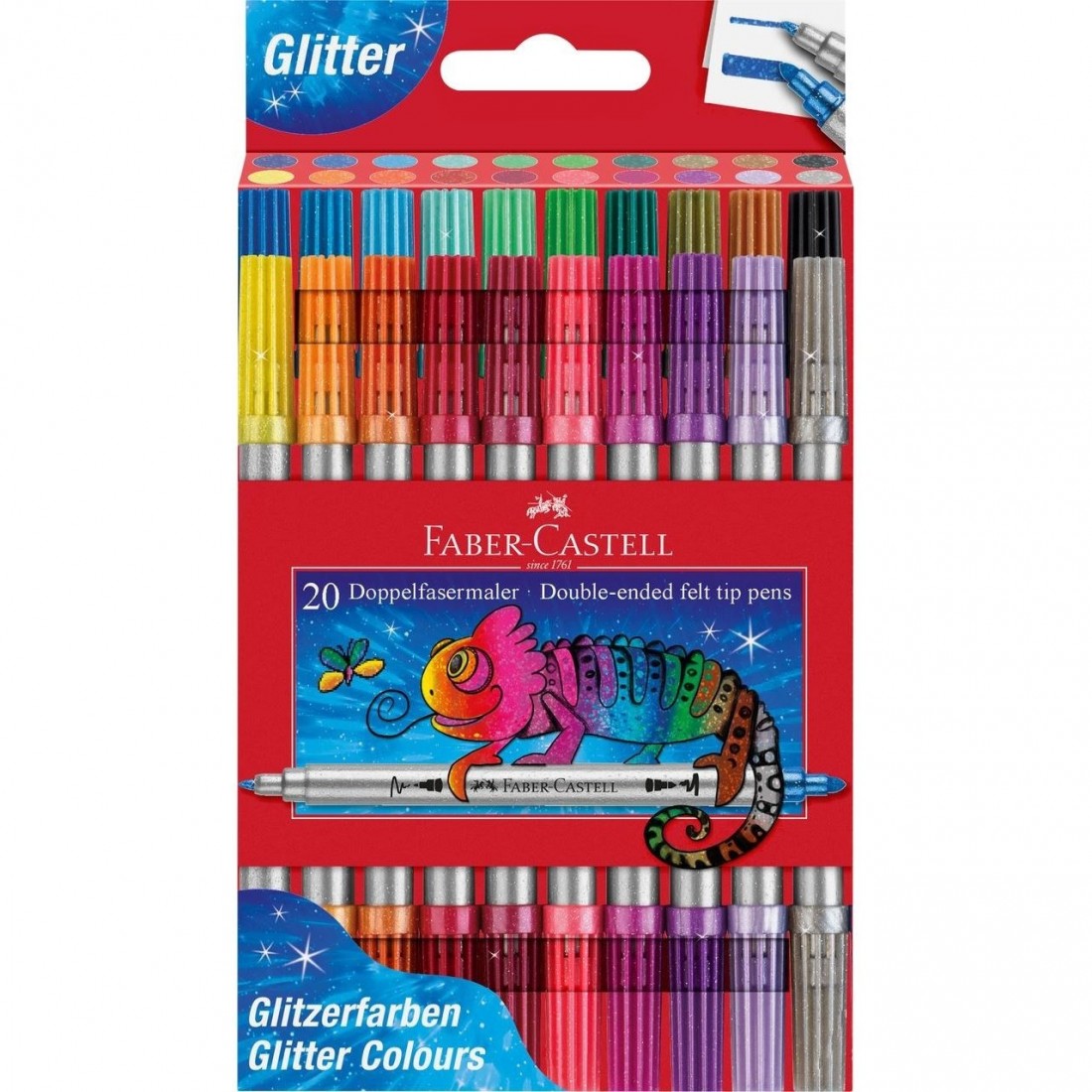 Faber Castell μαρκαδόροι, double ended fely tip pens, glitter colours, 151108
