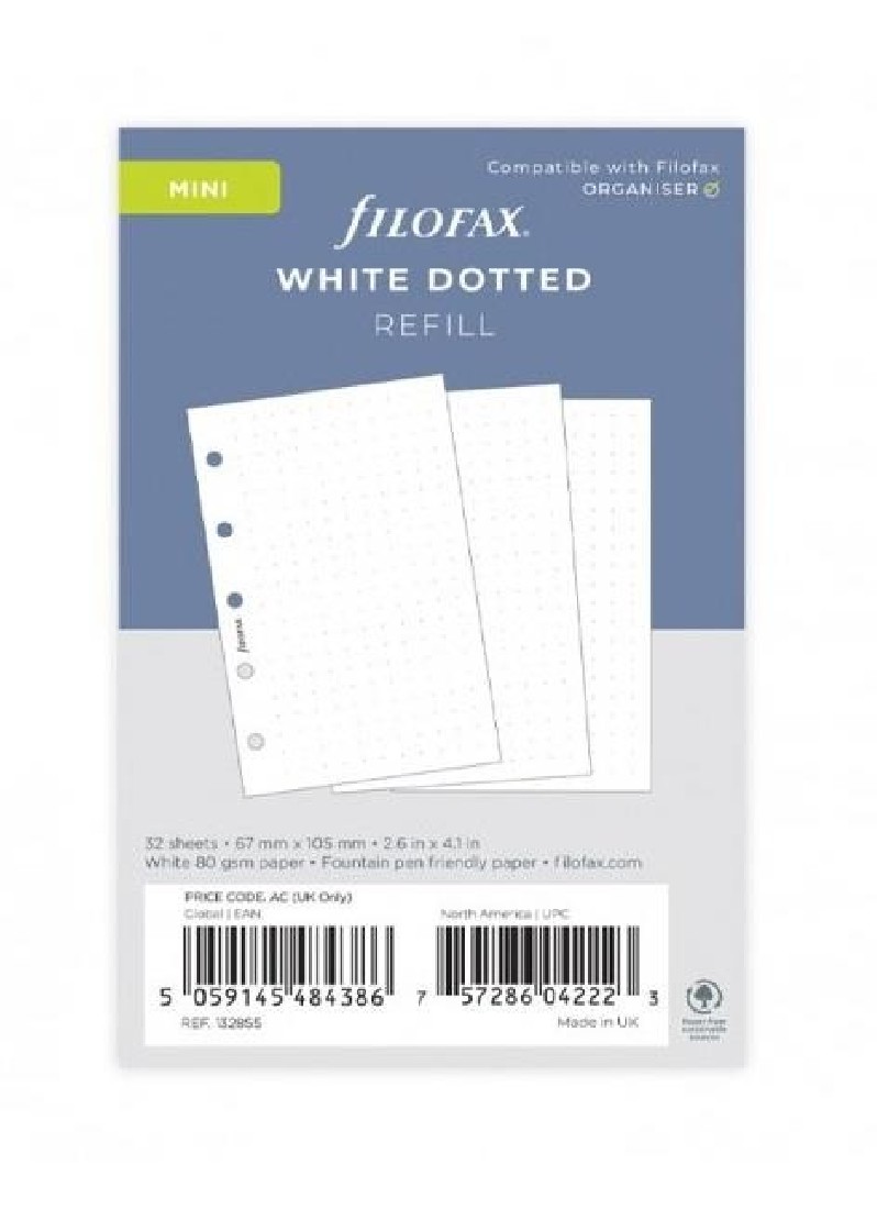 REFILL MINI WHITE DOTTED NOTEPAPER 132855 FILOFAX FX