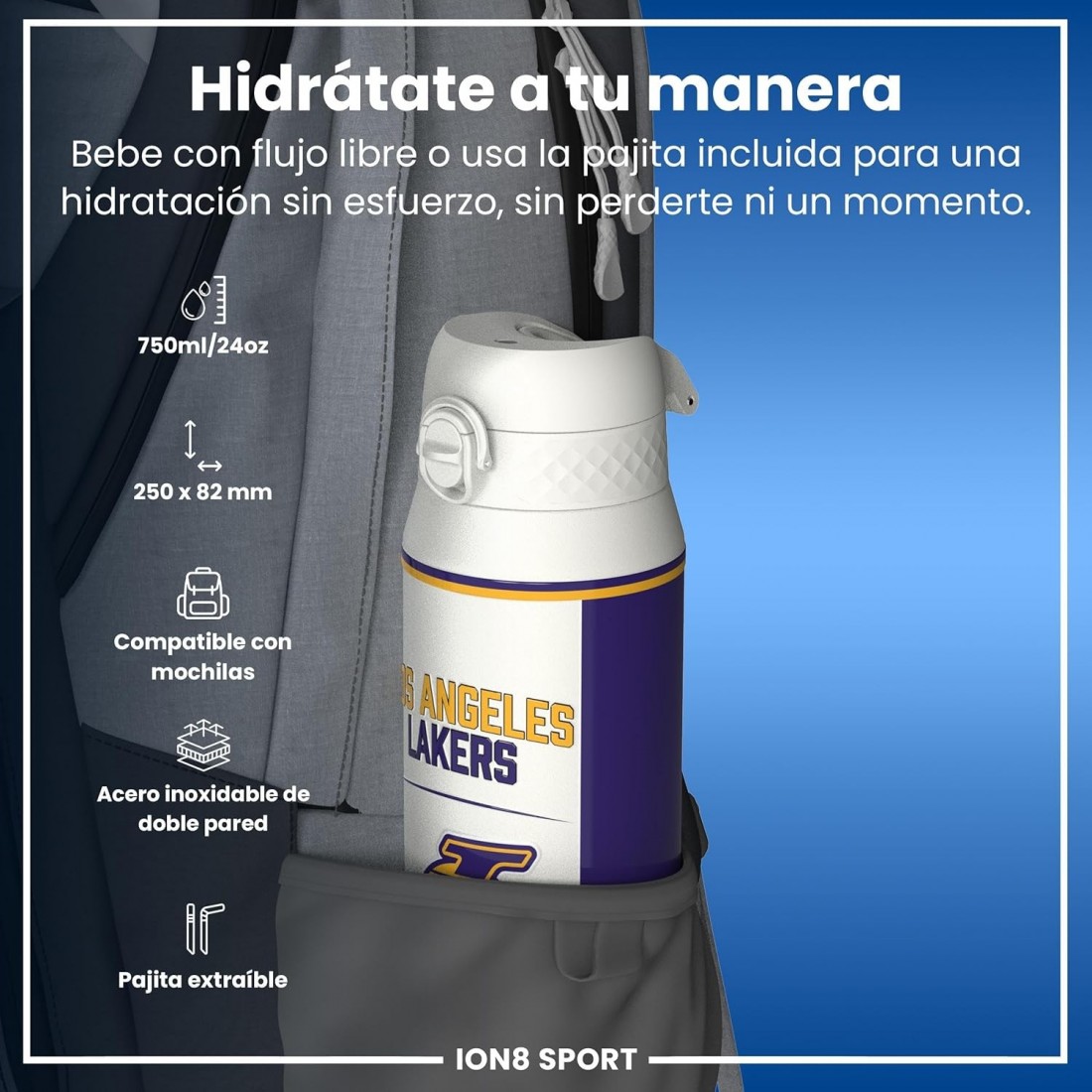 Παγούρι Μεταλλικό θερμός με καλαμάκι 750ml NBA Los Angeles Lakers Ion8