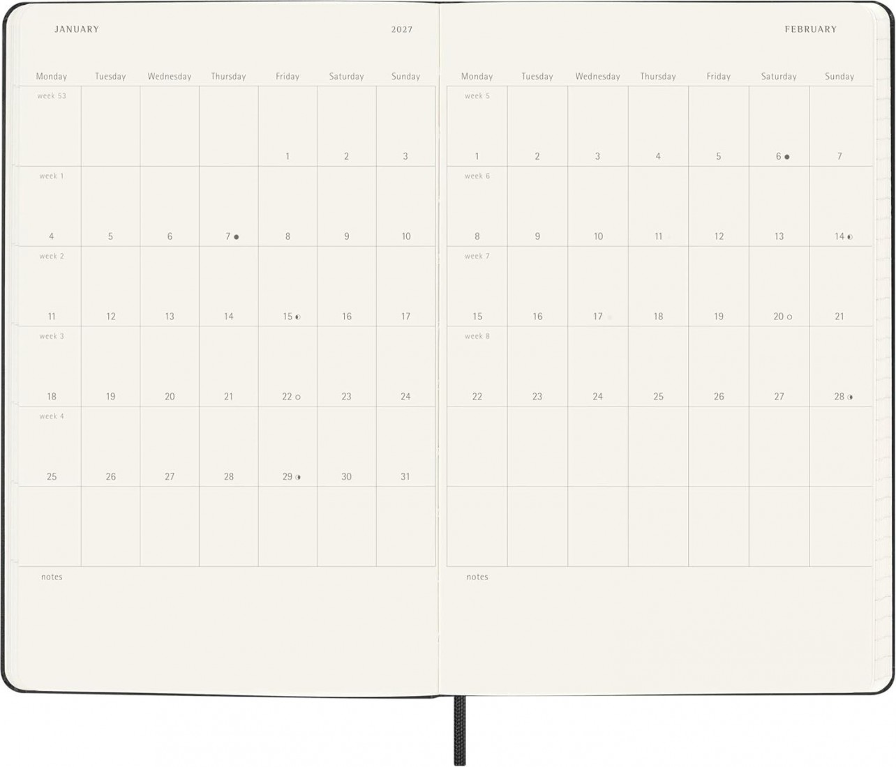Moleskine Classic Planner 2026 - 2027 Weekly Horizontal 18 Month Black Large 13x21 hard cover