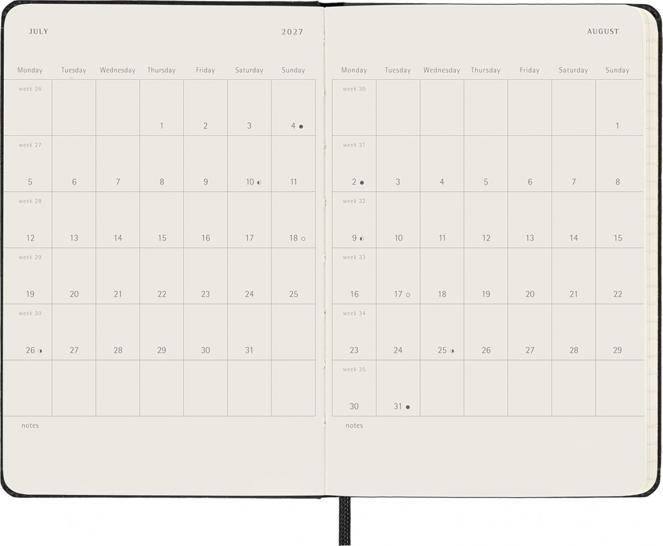 Moleskine Classic Planner 2026 - 2027 Weekly Horizontal 18 Month Black Pocket 9x14  hard cover