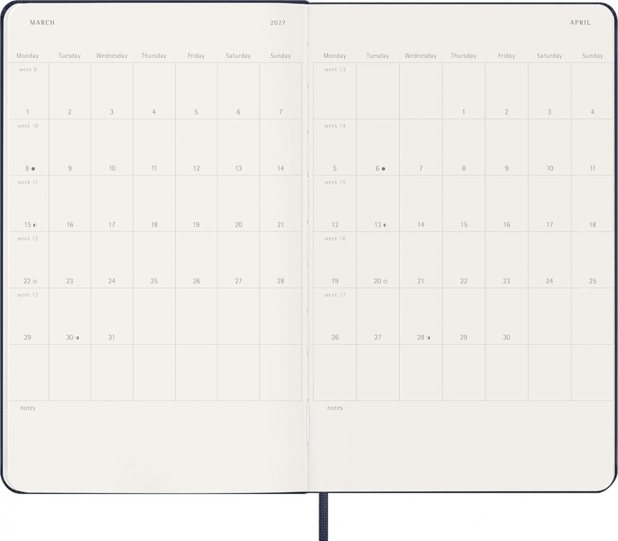 Moleskine Classic Planner 2026 - 2027 Weekly and Notes 18 Month Blue Large 13x21 hard cover