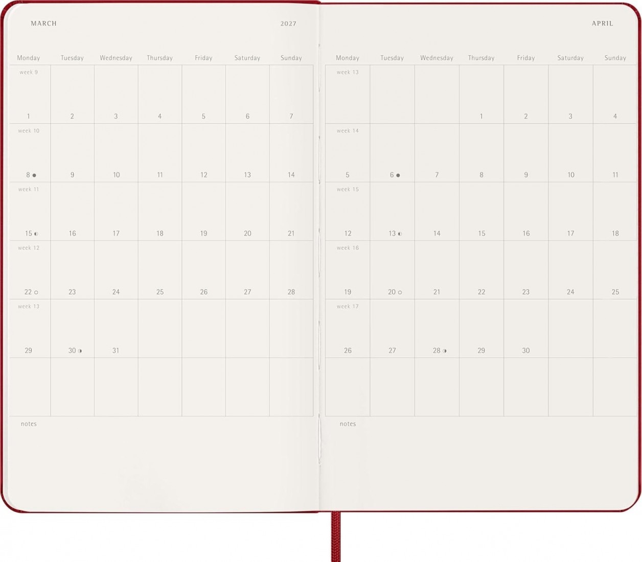 Moleskine Classic Planner 2026 - 2027 Weekly and Notes 18 Month Red Large 13x21 hard cover