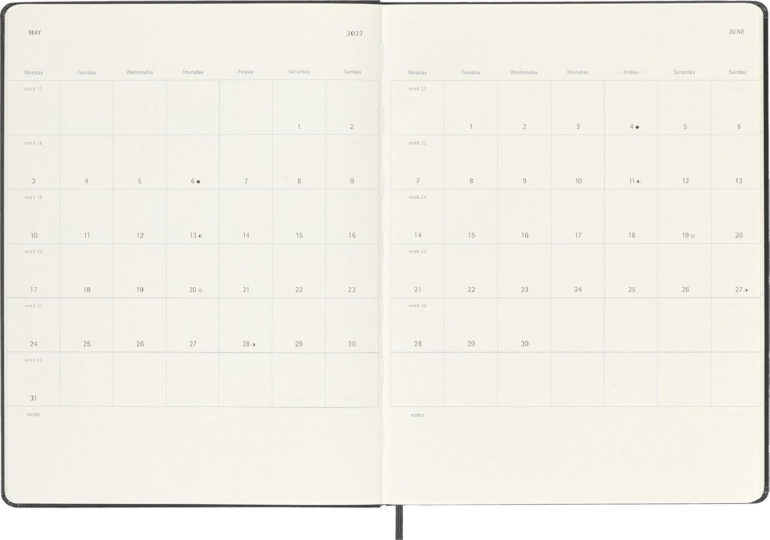 Moleskine Classic Planner 2026 - 2027 Weekly and Notes 18 Month Black Extra Large 19x25 hard cover