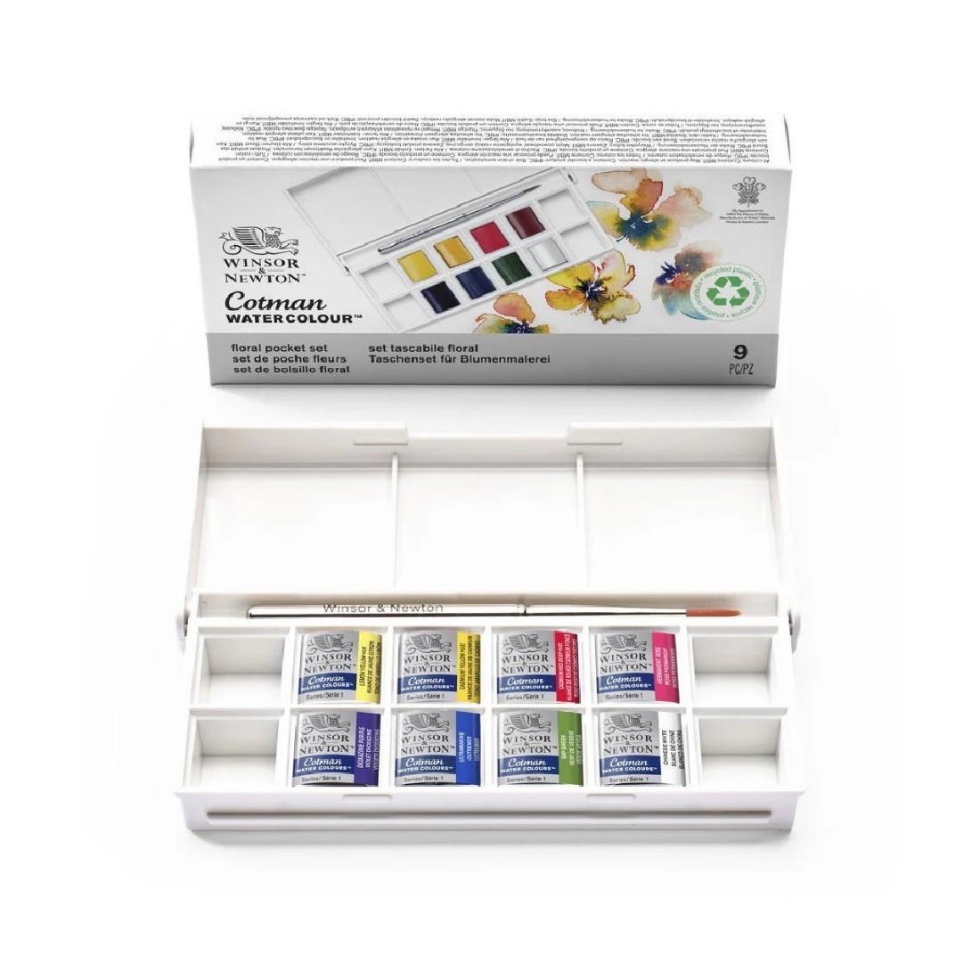 Κασετίνα Floral Set 8 Πλακάκια Ακουαρέλας & Πινέλο Winsor & Newton Cotman