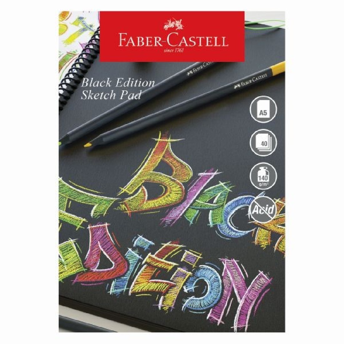 Faber Castell Black Edition Pad Red and Black Paper A5 140gsm 40 Sheets WD897513