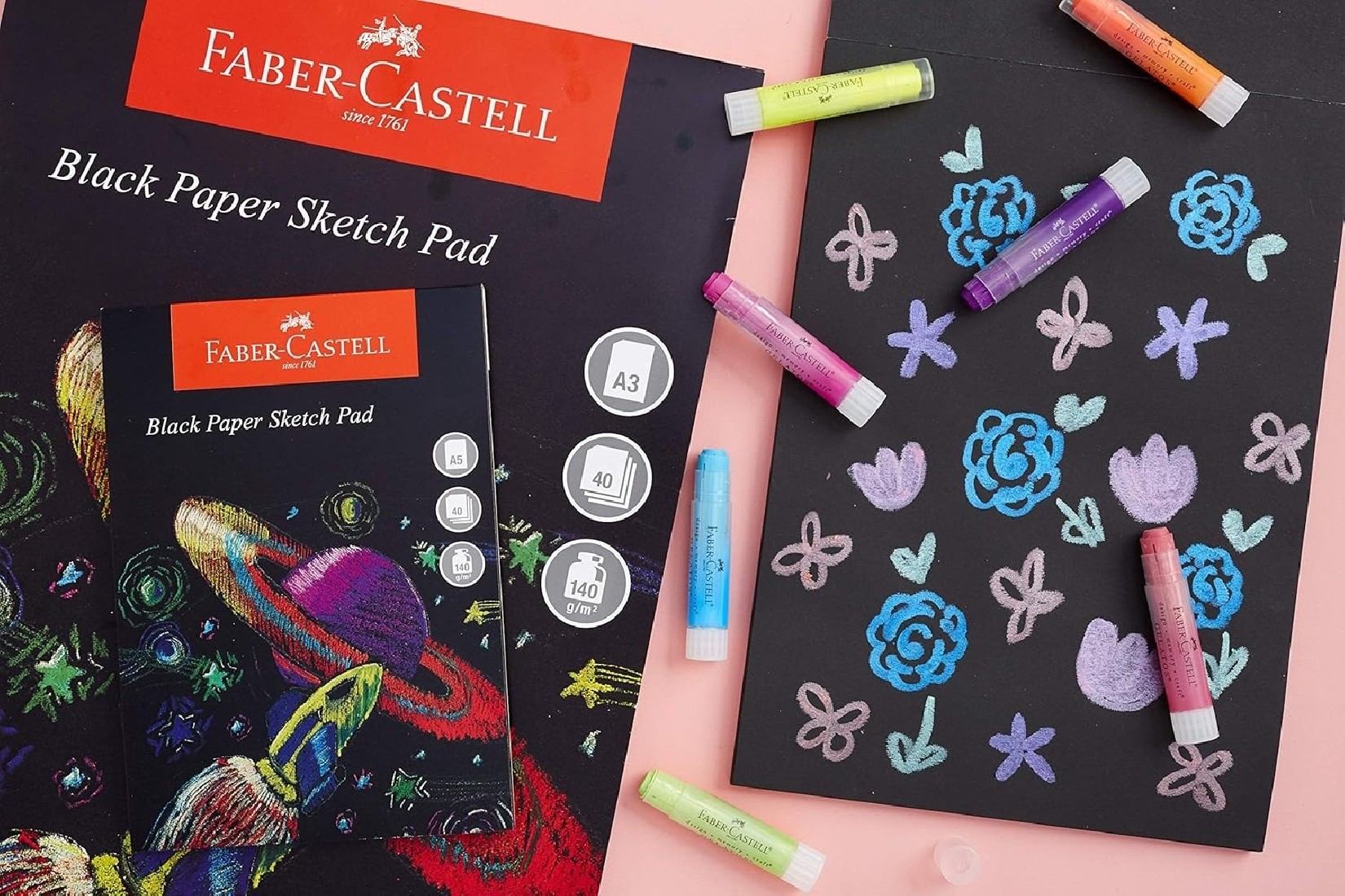Faber Castell A4 black paper sketch pad, 40 sheets, 140 gsm, WD858716