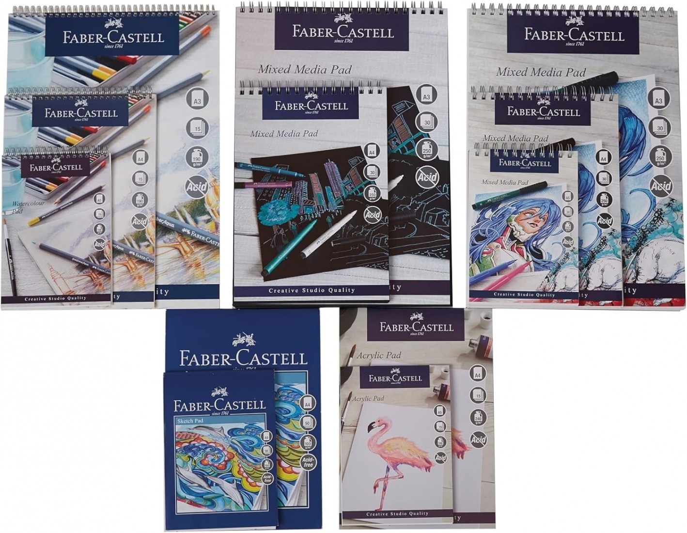 Faber Castell A3 Mixed Media Spiral pad 250gsm, 30 sheets, WD792416