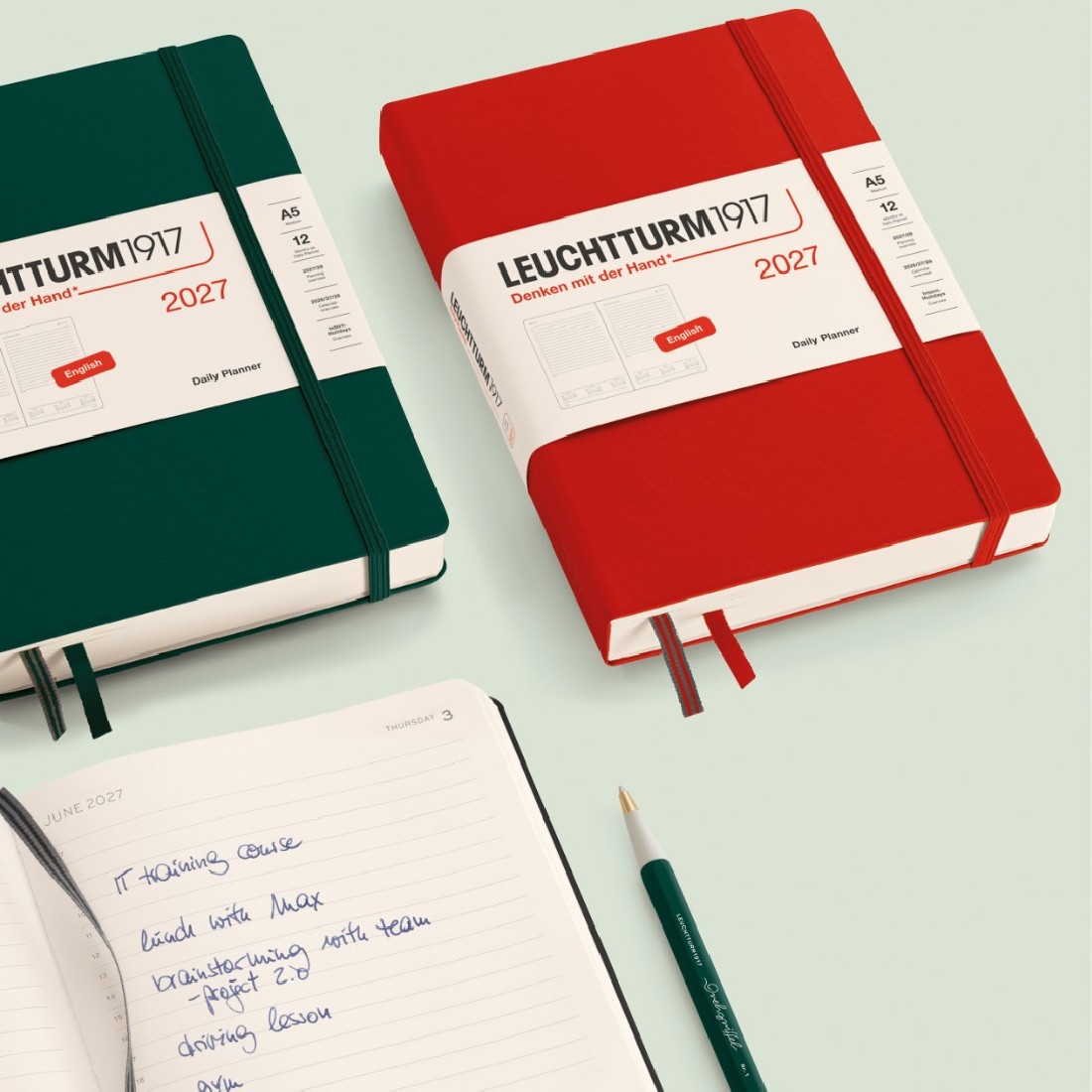 12M Daily Diary 2027, A5, hardcover, Cherry, Leuchtturm 1917