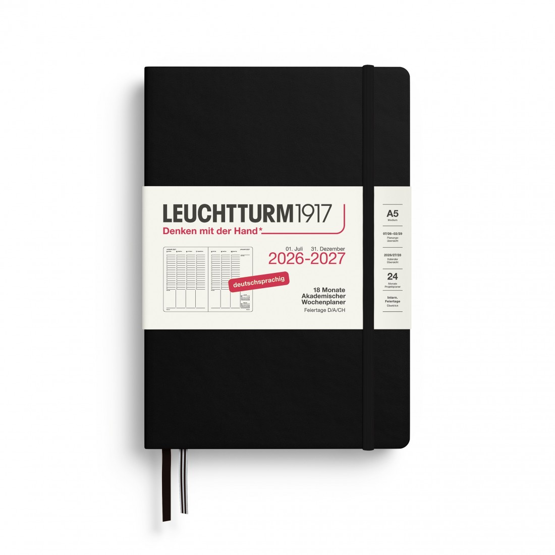 18M Week Planner and Notebook 2026-2027, A5, hardcover, Black, Leuchtturm 1917