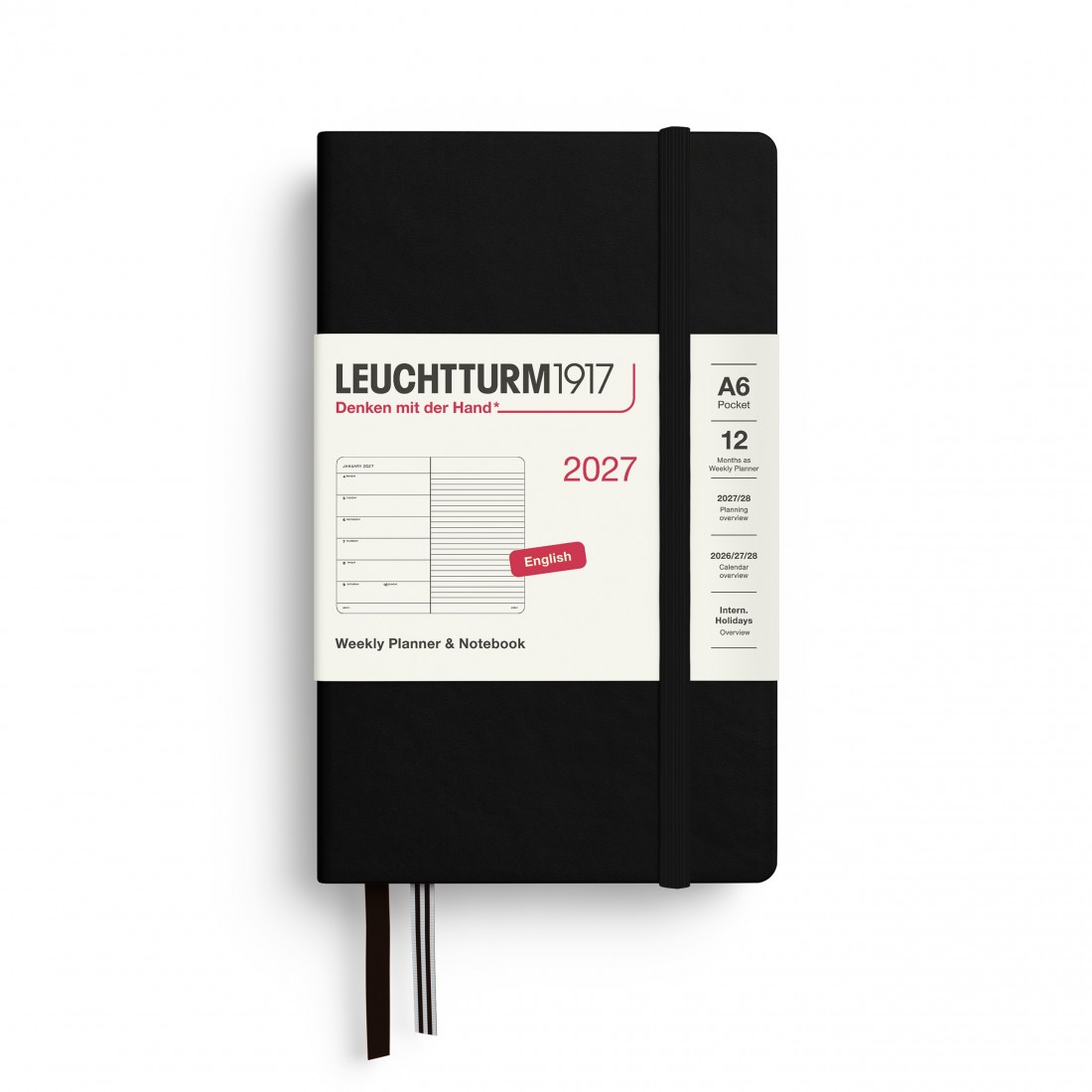 12M Weekly Planner and Notebook 2027, A6, hardcover, Black, Leuchtturm 1917