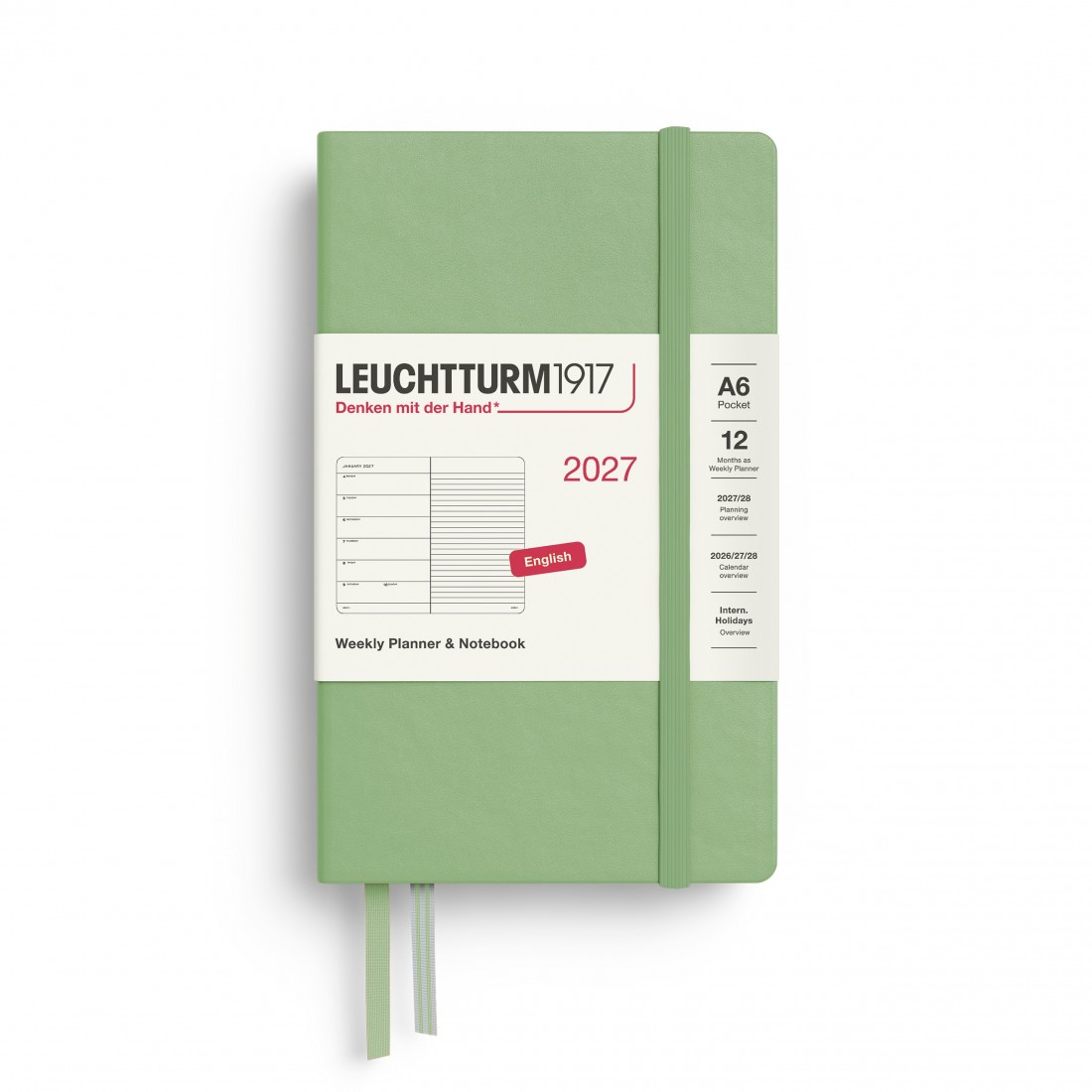12M Weekly Planner and Notebook 2027, A6, hardcover, Sage, Leuchtturm 1917