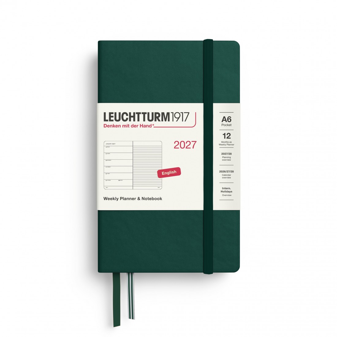 12M Weekly Planner and Notebook 2027, A6, hardcover, Forest Green, Leuchtturm 1917