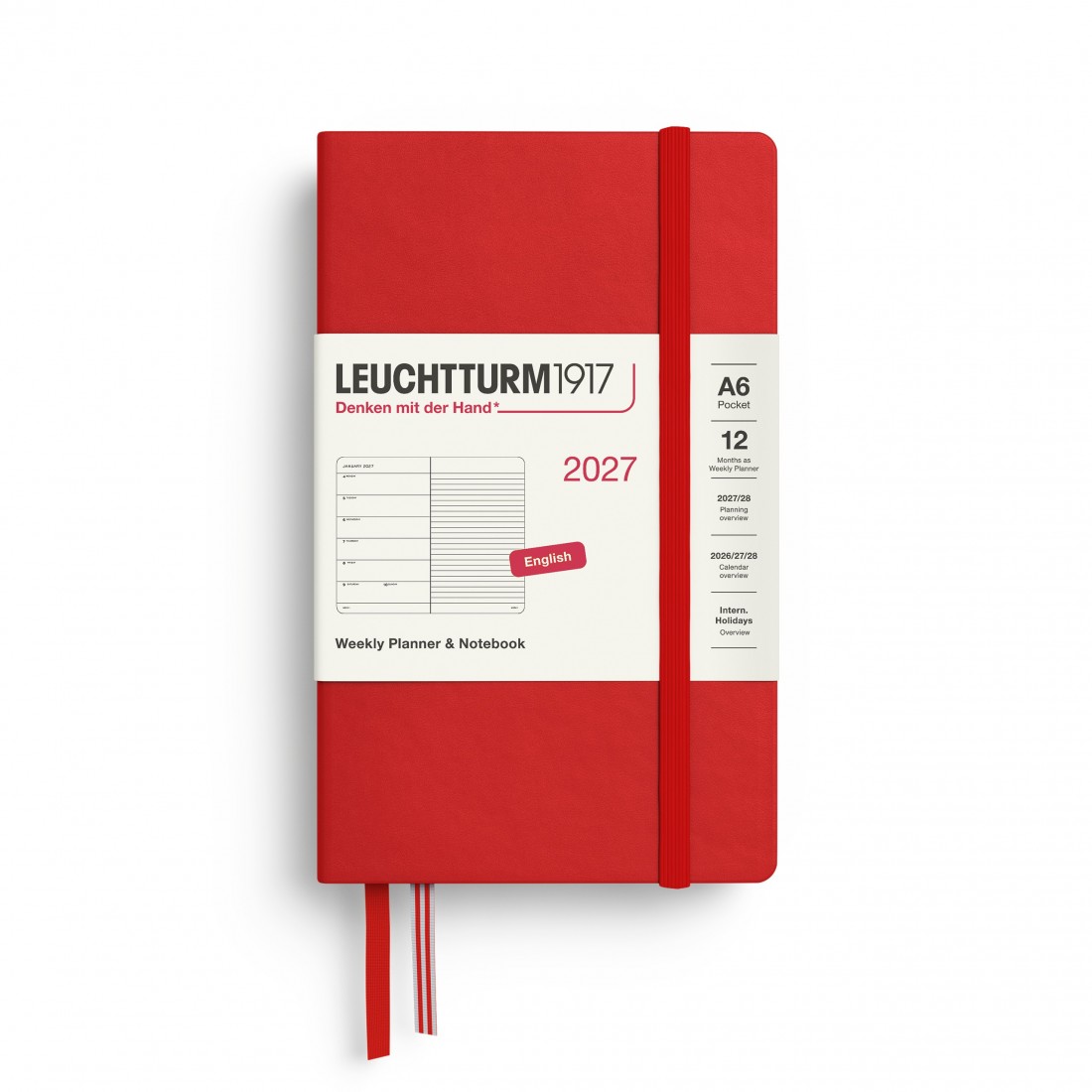 12M Weekly Planner and Notebook 2027, A6, hardcover, Cherry, Leuchtturm 1917