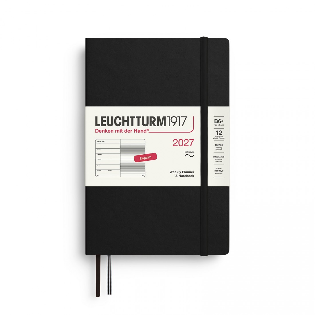 12M Weekly Planner and Notebook 2027, B6 plus, softcover, Black, Leuchtturm 1917