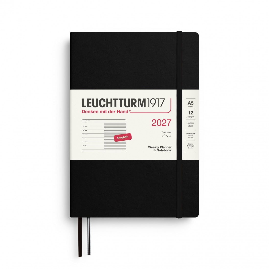 12M Weekly Planner and Notebook 2027, A5, softcover, Black, Leuchtturm 1917