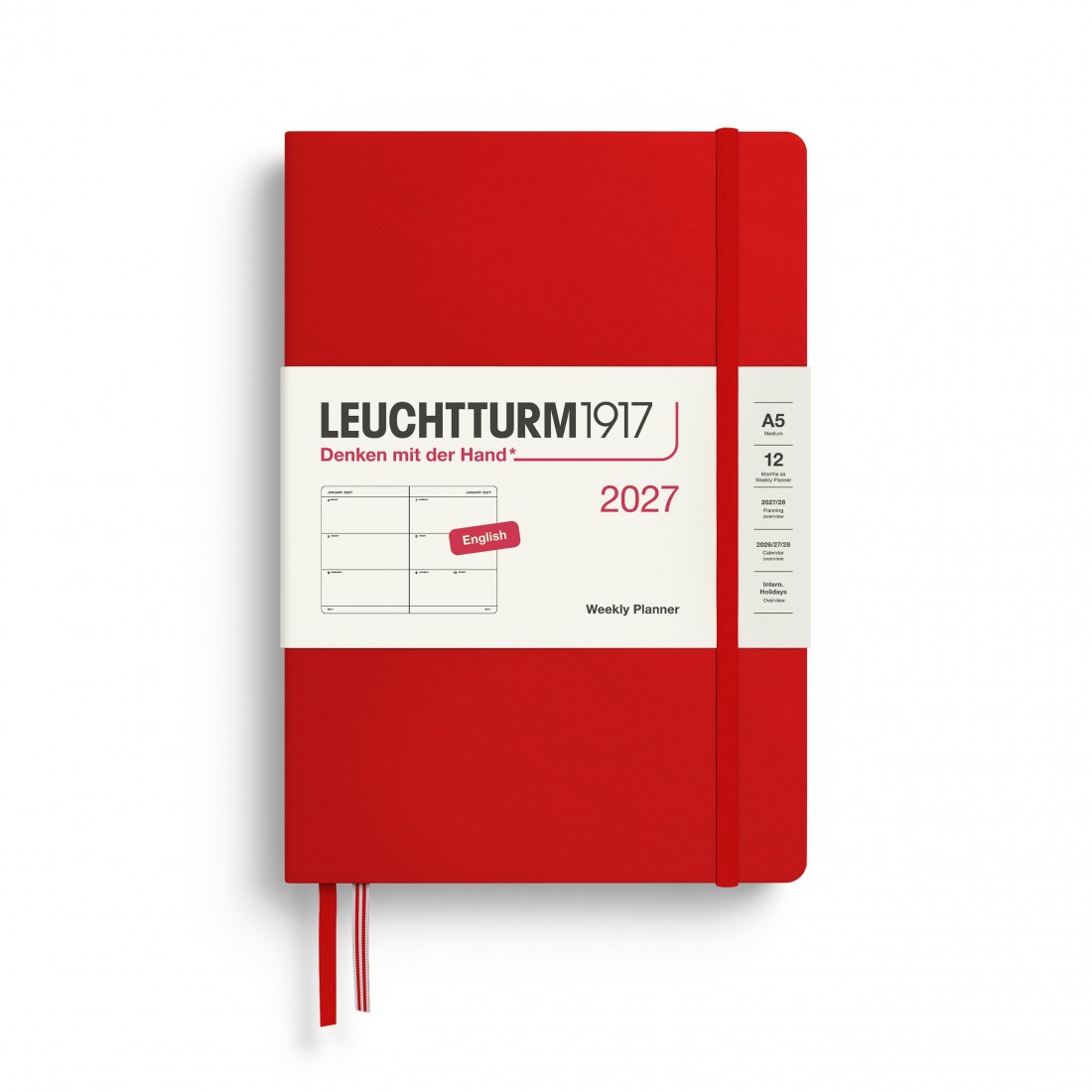 12M Weekly Planner 2027, A5, hardcover, Cherry, Leuchtturm 1917