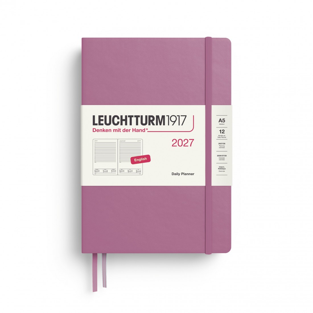 12M Daily Diary 2027, A5, hardcover, Dusty Rose, Leuchtturm 1917
