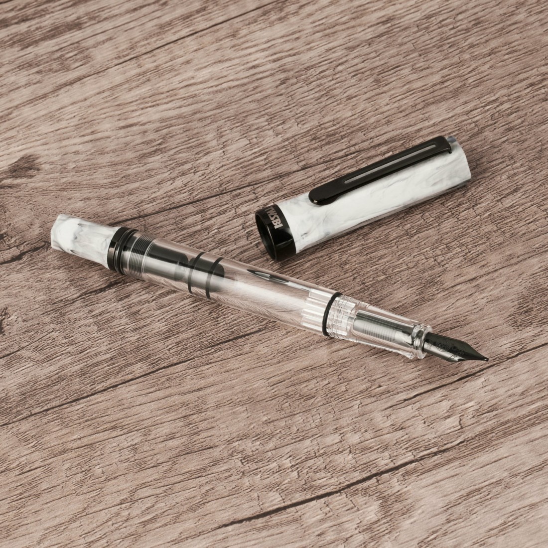 Twsbi Eco Carrara with Onyx trims, piston filling Fountain Pen