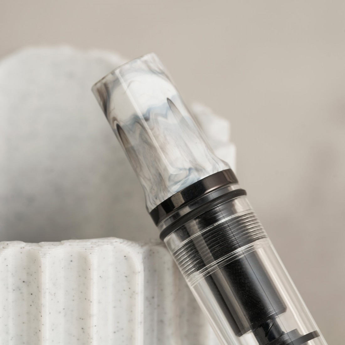 Twsbi Eco Carrara with Onyx trims, piston filling Fountain Pen