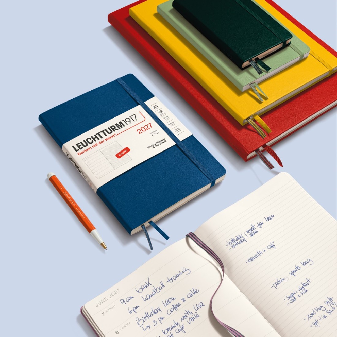 12M Weekly Planner and Notebook 2027, A5, hardcover, Cherry, Leuchtturm 1917