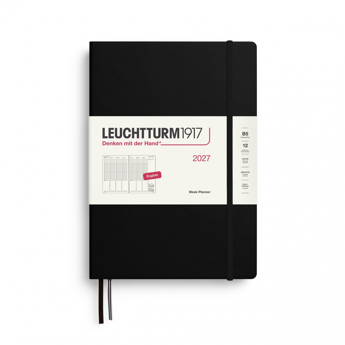 12M Week Planner and Notebook 2027, B5, hardcover, Black, Leuchtturm 1917