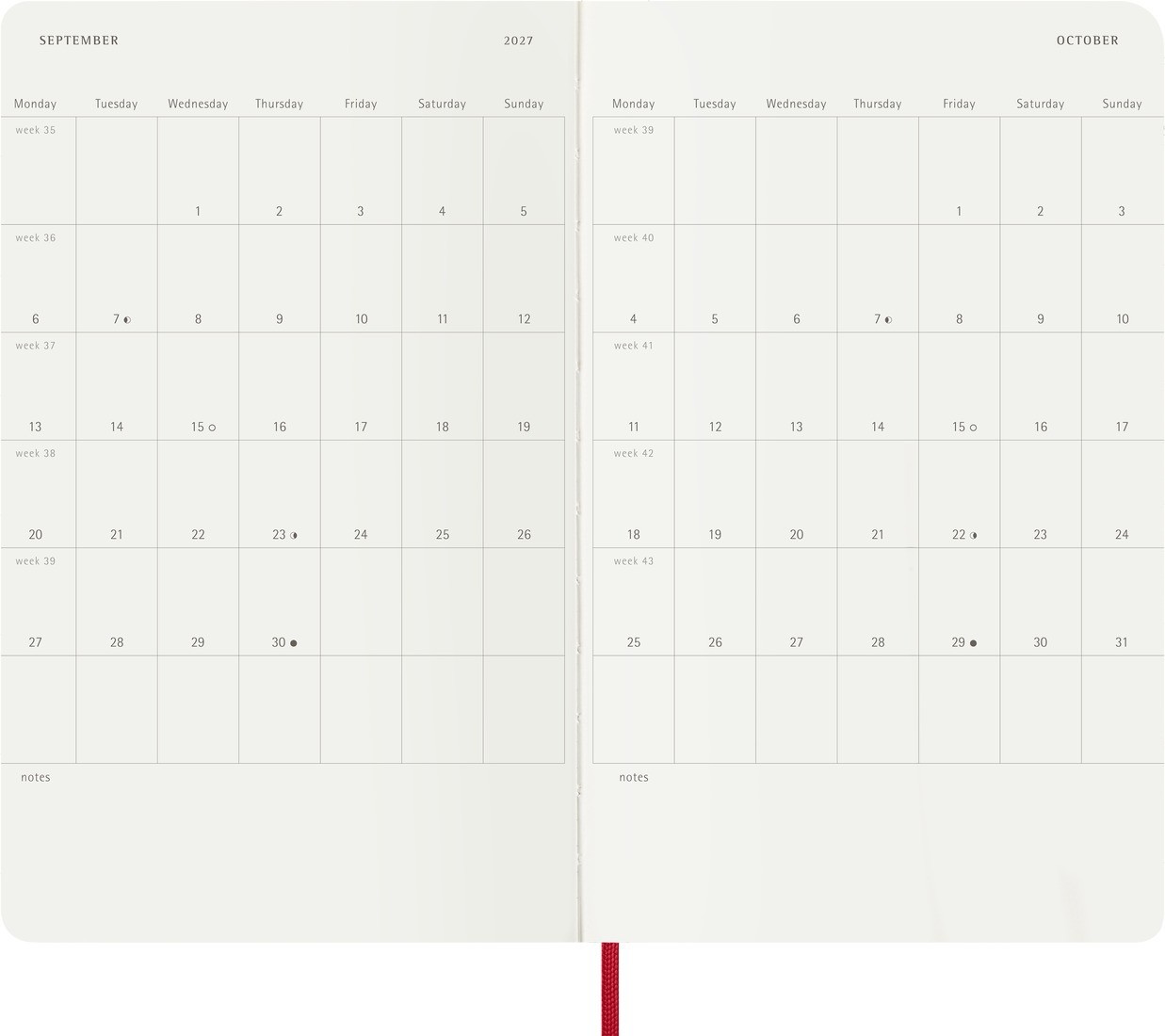 Moleskine Classic Weekly Planner 2026/2027 Weekly, 18 months, large 13x21, soft cover, Scarlet Red