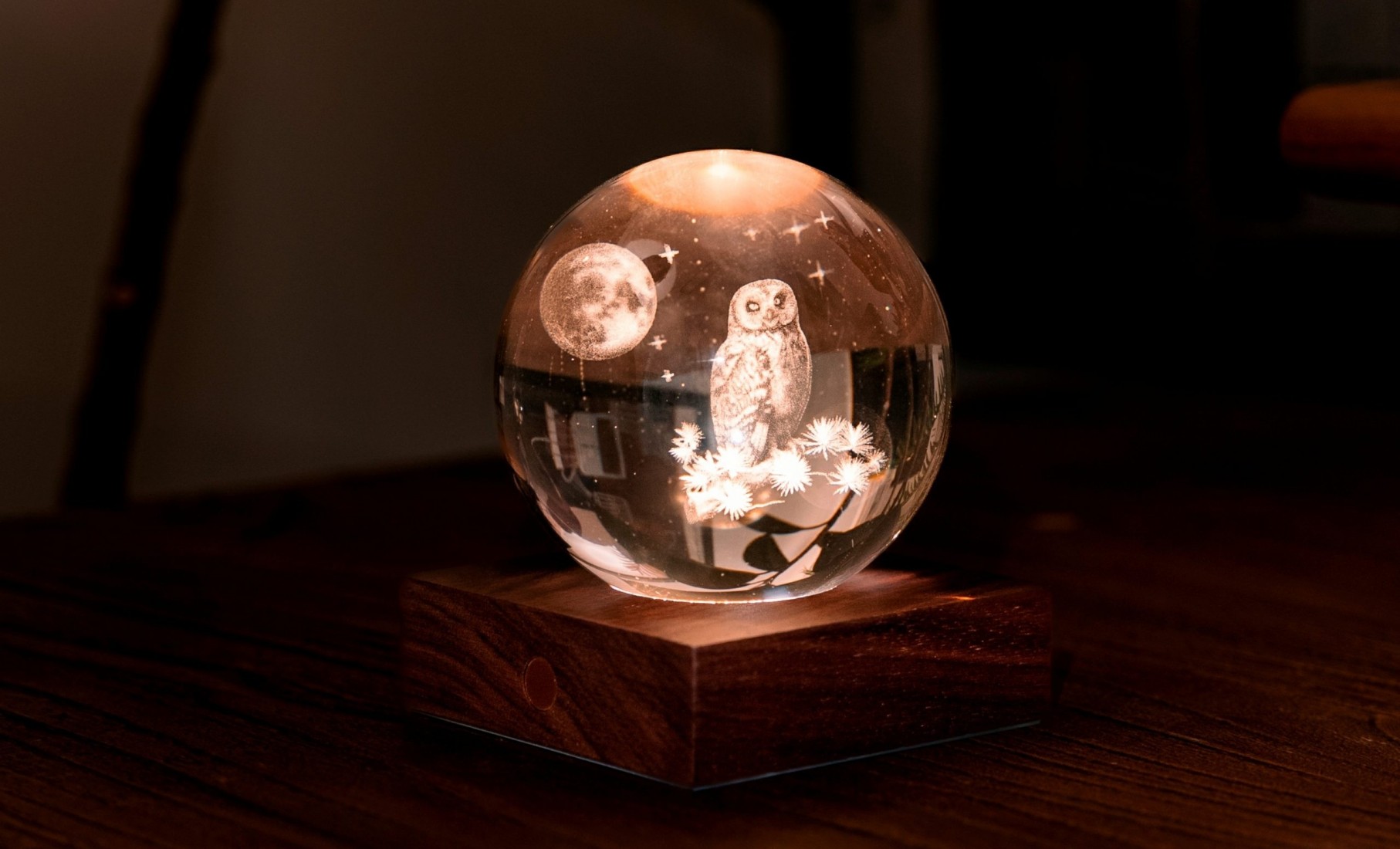 Gingko Amber Crystal Light 3D Owl moon G025OW