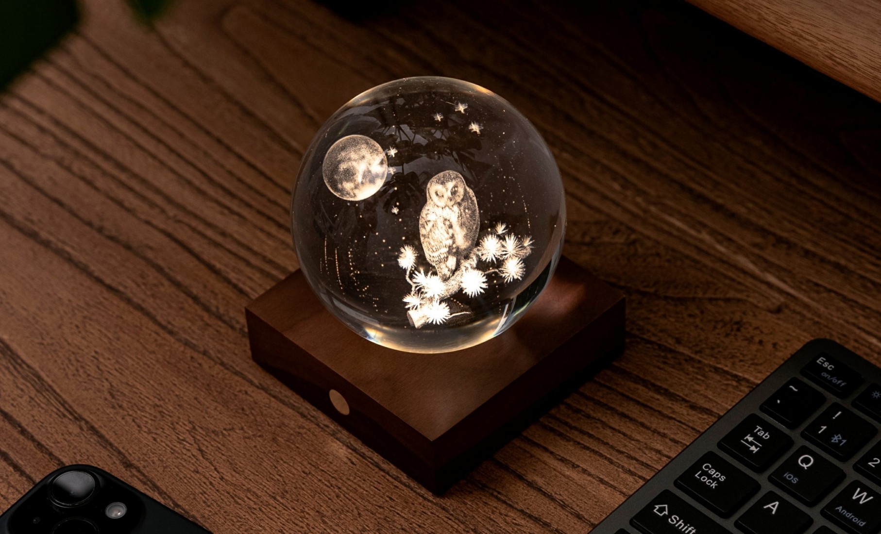 Gingko Amber Crystal Light 3D Owl moon G025OW