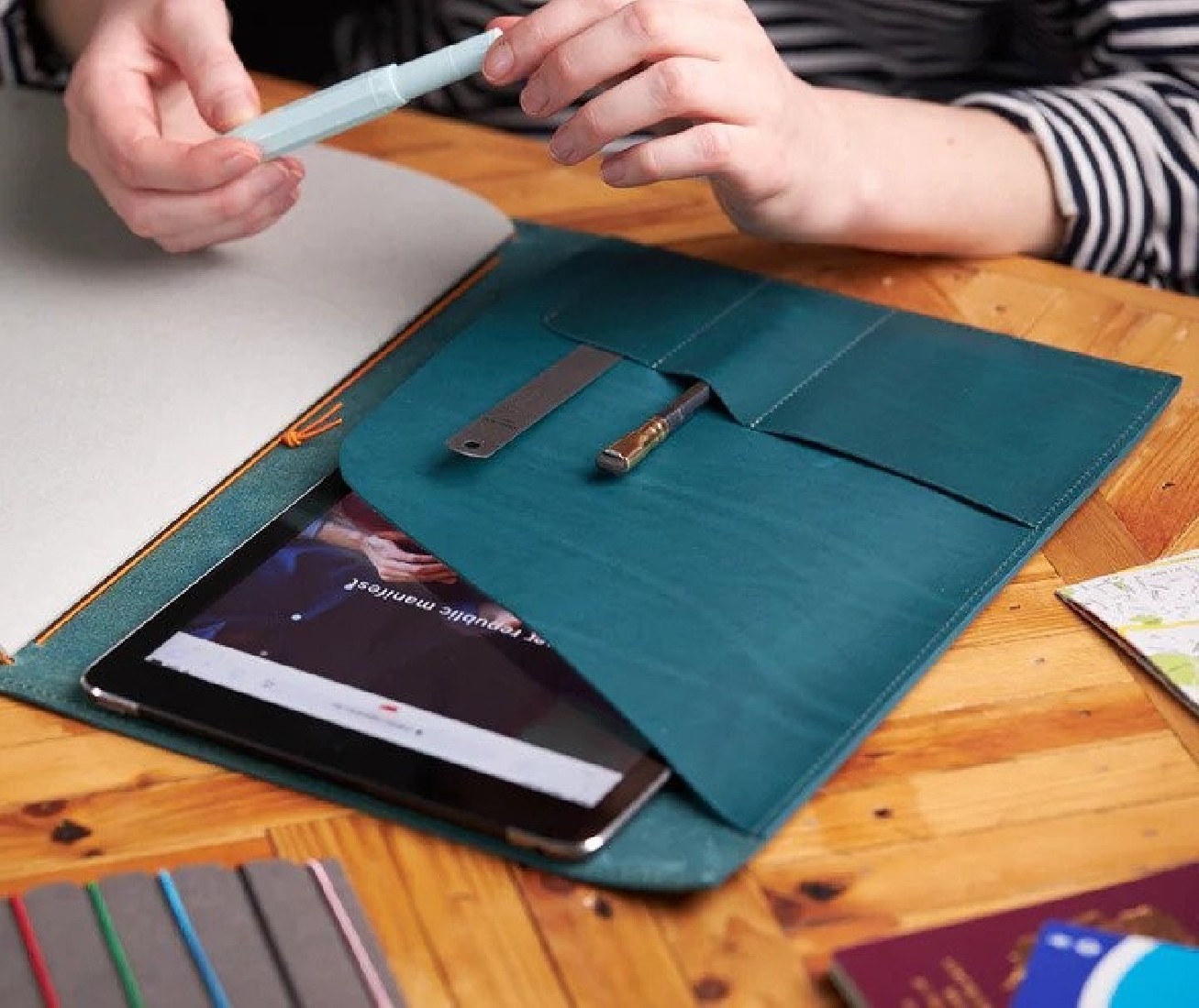 Paper Republic A4 Leather Portfolio Blue Petrol.
