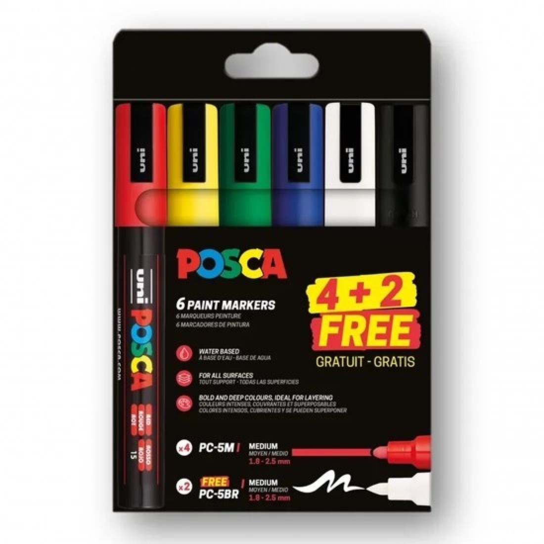 Σετ Μαρκαδόροι 4 Medium+2 Brush Medium PC-5M 4P+PC-5BR Posca