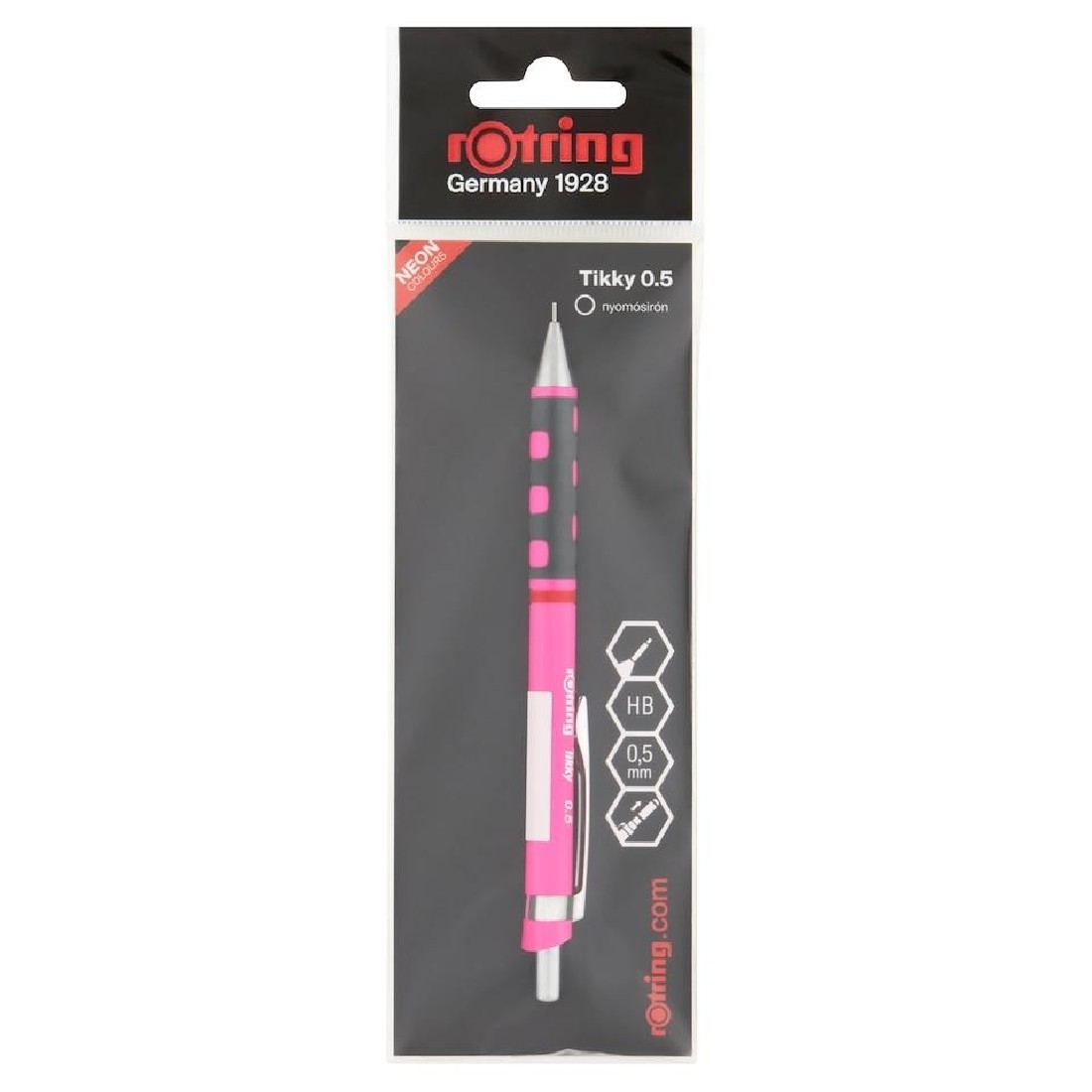 Rotring  tikky mechanical pencil neon pink 0,5mm (free leads & eraser)