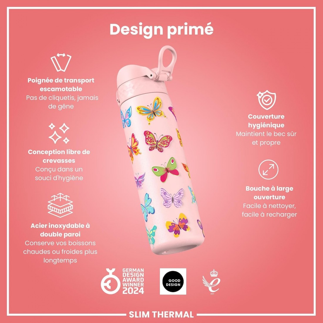 Παγούρι Μεταλλικό Θερμός 500ml Butterflies ION8