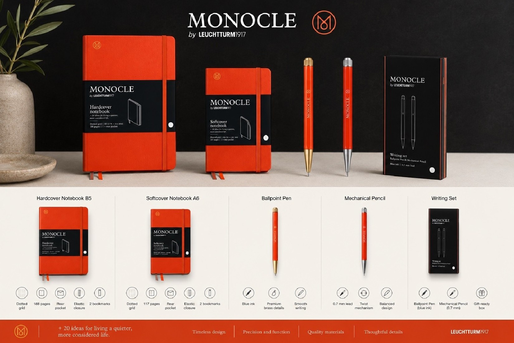 Leuchtturm 1917 Monocle Mandarin notepad hardcover A6 90x150mm, 184 dotted  pages with 1 rear pocket