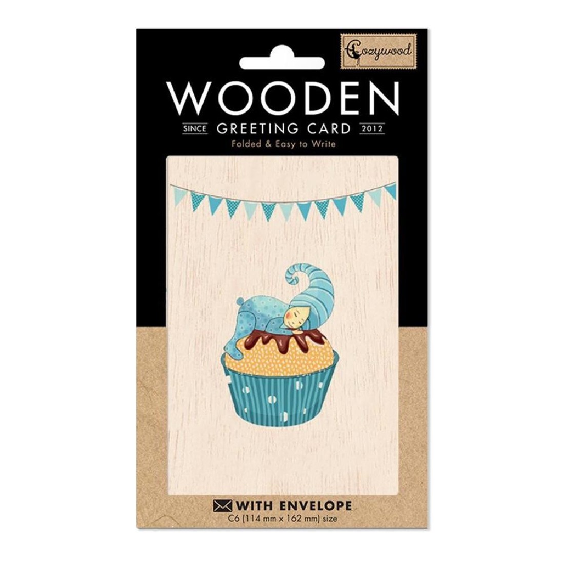 Ευχετήρια κάρτα ξύλινη Blue cupcake (ATV146)  Cozywood