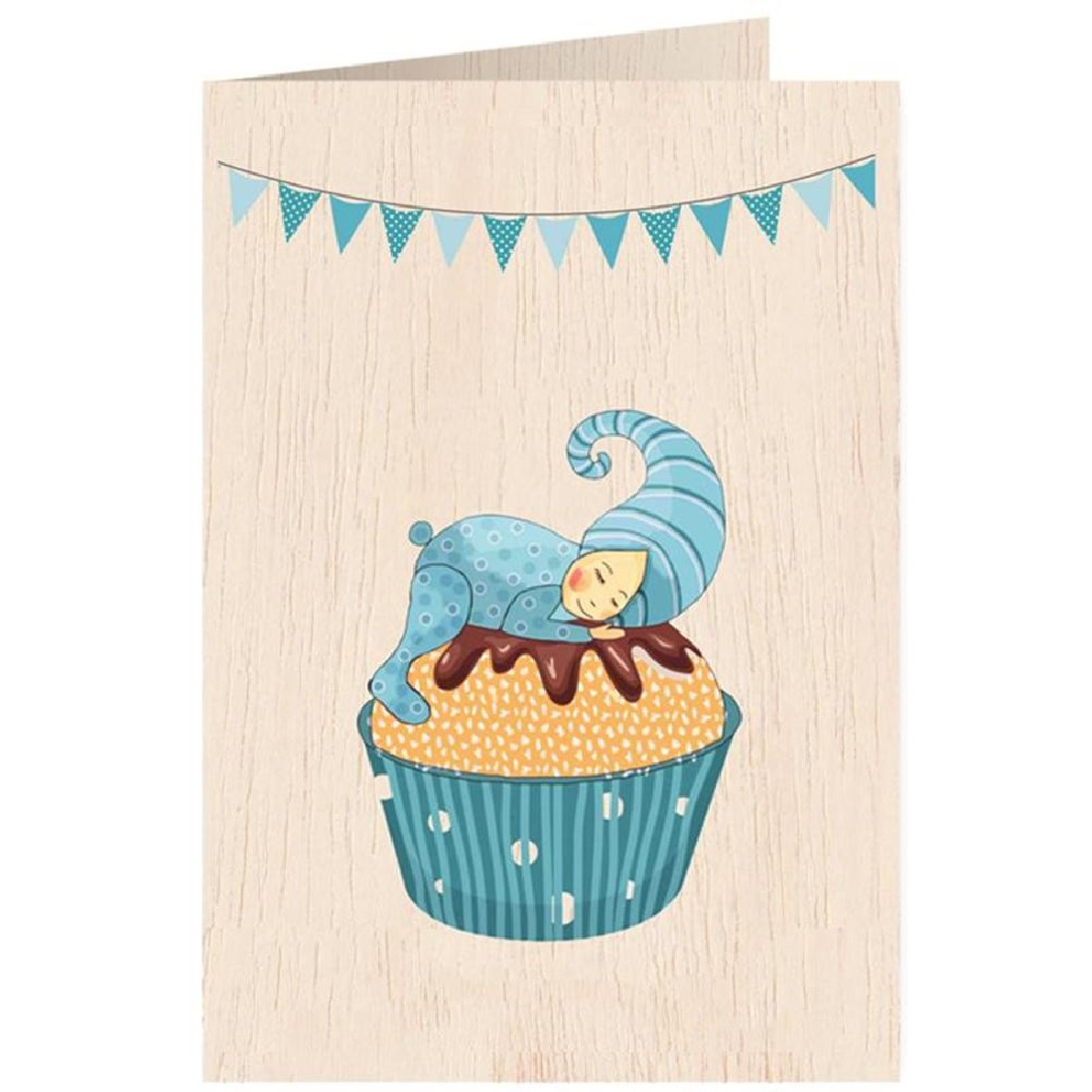 Ευχετήρια κάρτα ξύλινη Blue cupcake (ATV146)  Cozywood