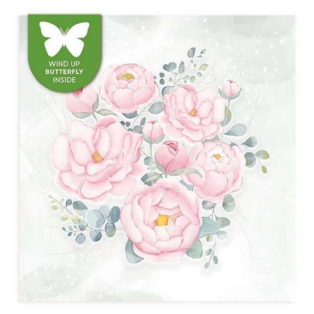 Ευχετήρια κάρτα ( Wind up butterfly inside ) Pink peonies (SQ393)  Cozywood